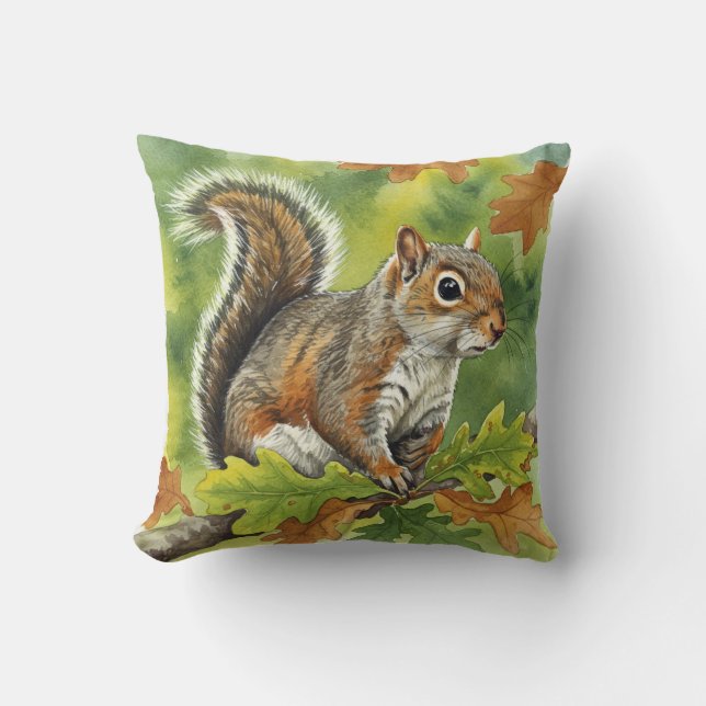 Squirrel Fall Autumn Leaves Pillow Kissen (Vorderseite)