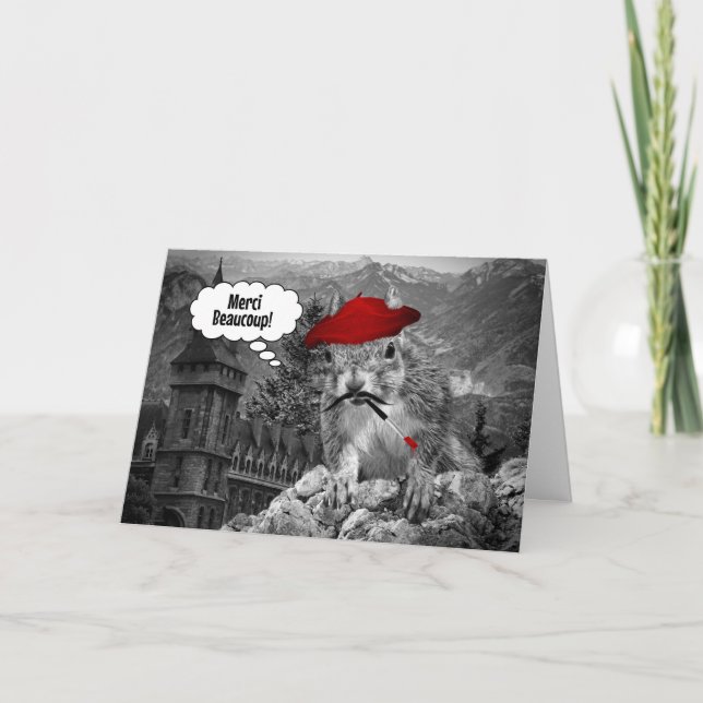 Squirrel French Artist Merci Beaucoup Dankeskarte (Vorderseite)