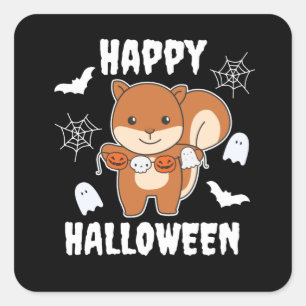 Squirrel Happy Halloween Pumpkin Anzug Quadratischer Aufkleber