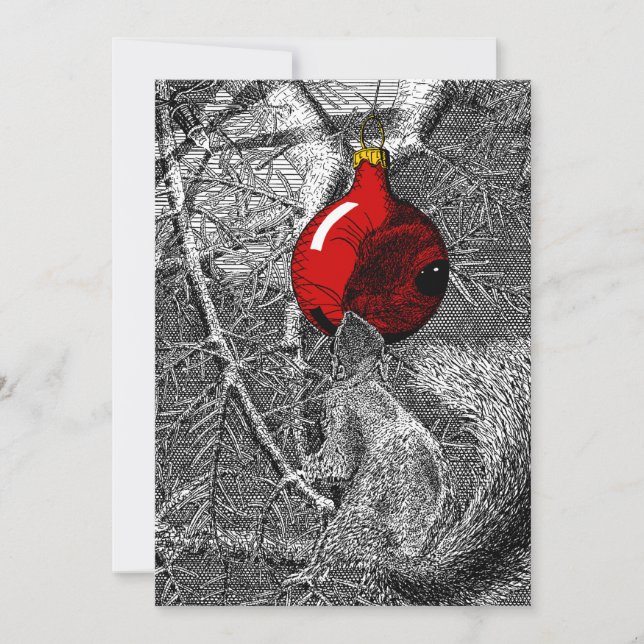 Squirrel in Christmas Tree Einladung (Vorderseite)