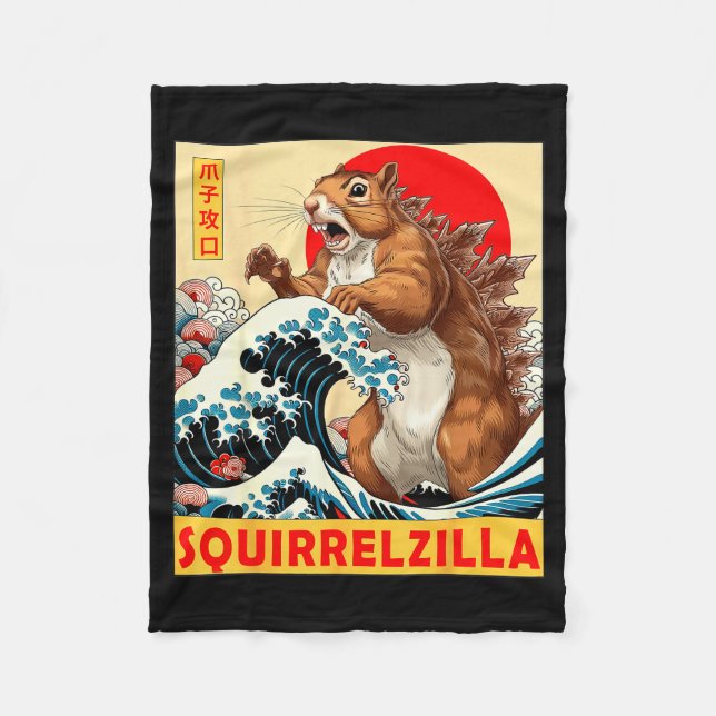 Squirrel Japanese Art Funny Squirrel For Men Women Fleecedecke (Vorderseite)