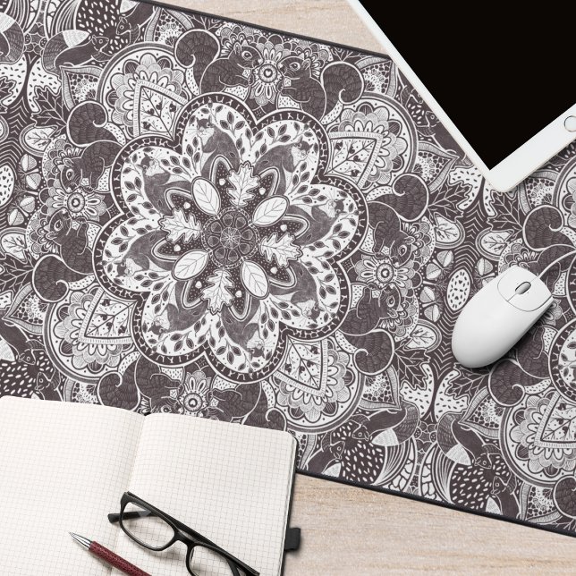 Squirrel Nature Mandala (Squirrel Mandala Hand Drawn Original Desk Mat)