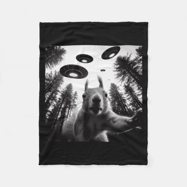 Squirrel Selfie With Alien Ufo Funny For Men Women Fleecedecke (Vorderseite)