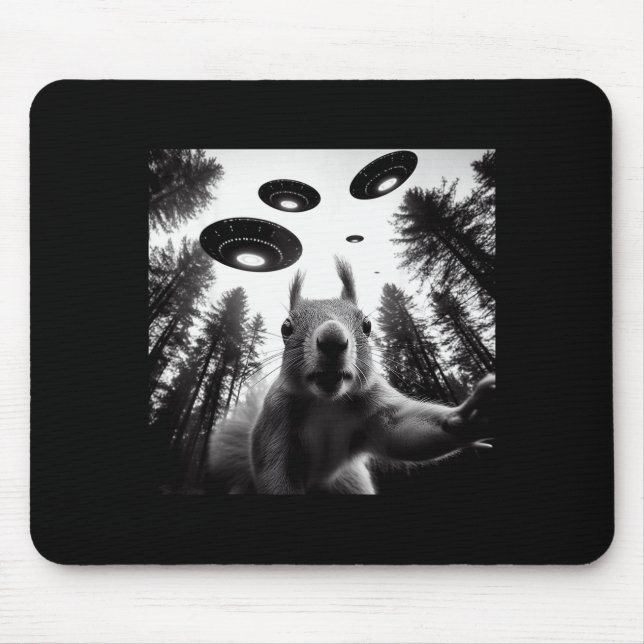 Squirrel Selfie With Alien Ufo Funny For Men Women Mousepad (Vorne)