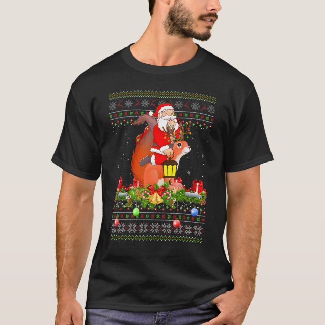 Squirrel   Ugly Santa Riding Squirrel Christmas T-Shirt (Vorderseite)
