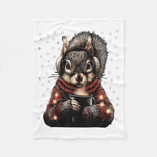 Squirrel With Gles Christmas Lights Funny Coffee W Fleecedecke (Vorderseite)