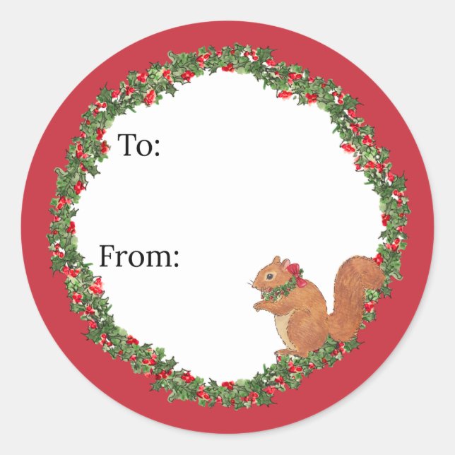 Squirrels and Holly Holiday  Runder Aufkleber (Vorderseite)
