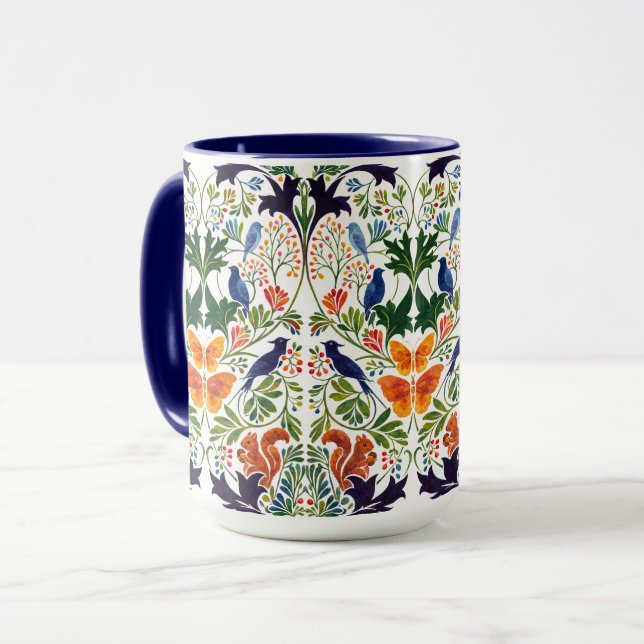 Squirrels Birds & Butterflies Pattern Tasse (Vorderseite Links)