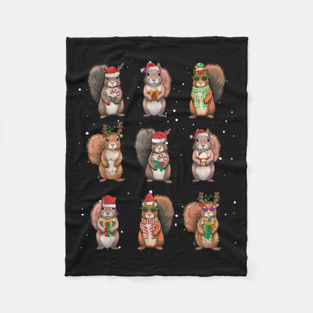 Squirrels Christmas Lights Decor Funny Squirrel Lo Fleecedecke (Vorderseite)