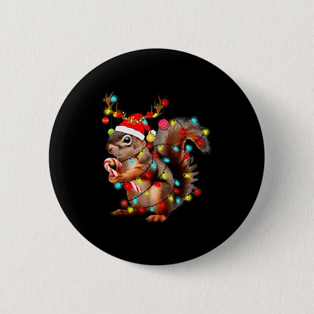 Squirrels Christmas Lights Funny Xmas Squirrel Lov Button (Vorderseite)