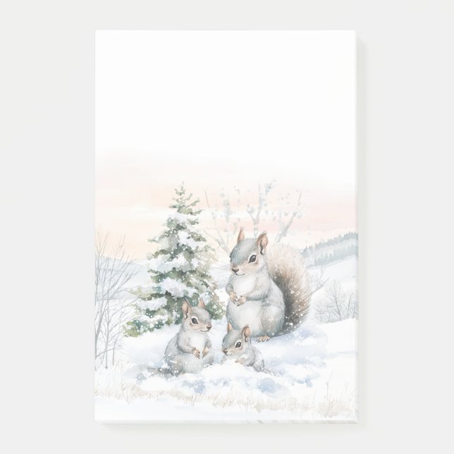 Squirrels in Winter Snow Notes Post-it Klebezettel (Vorderseite)
