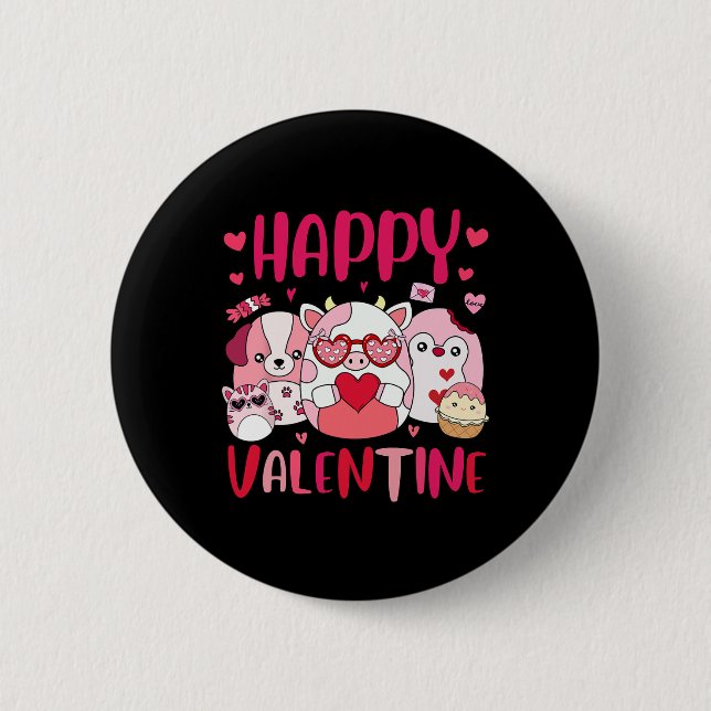 Squish Squad Happy Valentine Geschenke Niedlich fü Button (Vorderseite)