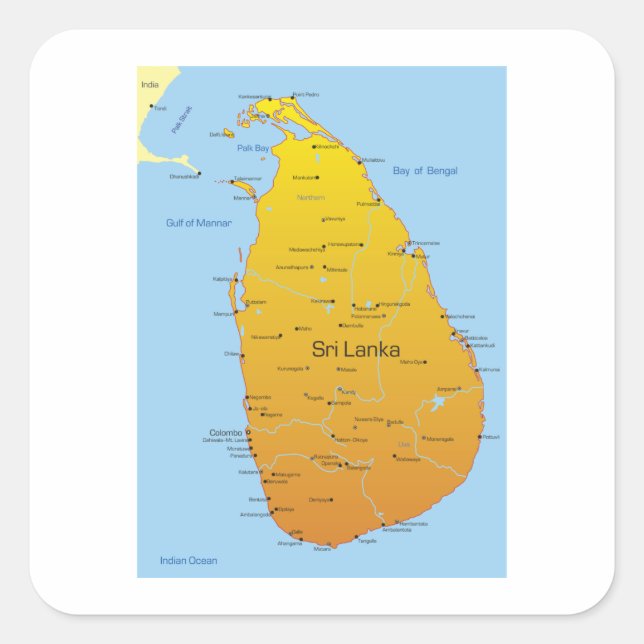 Sri Lanka-Karte Quadratischer Aufkleber (Vorderseite)
