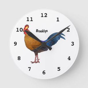 Sri Lankan junglefowl bird cartoon illustration  Runde Wanduhr