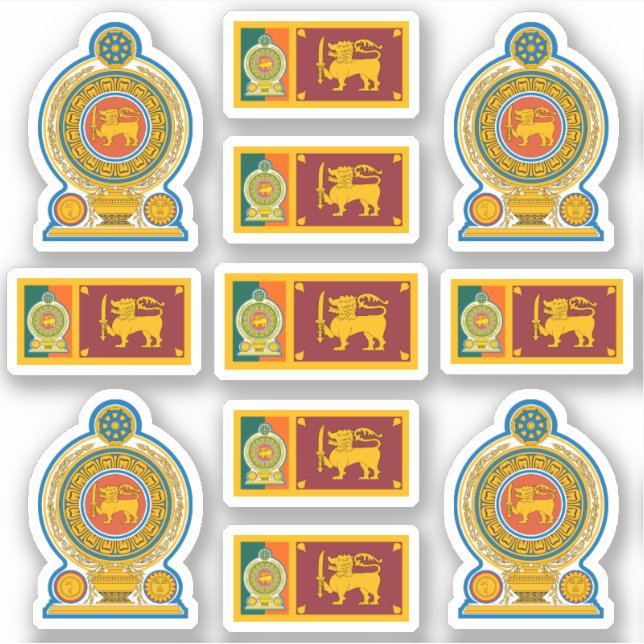 Sri Lankische Staatssymbole /Emblem und Flagge Aufkleber (Vorderseite)