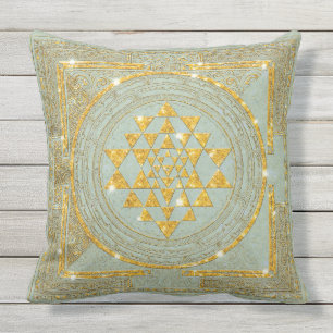 Sri Yantra Golden Glitzer - Kissen Für Draußen