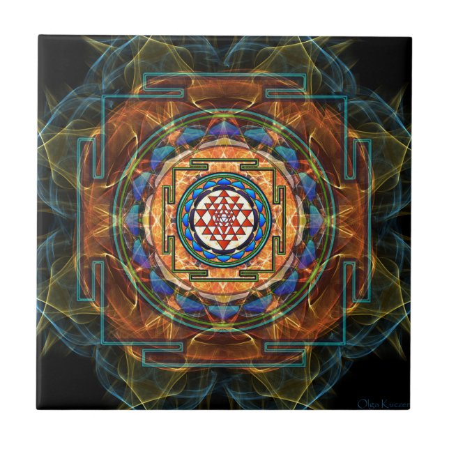 Sri Yantra - heilige Geometrie Fliese (Vorderseite)