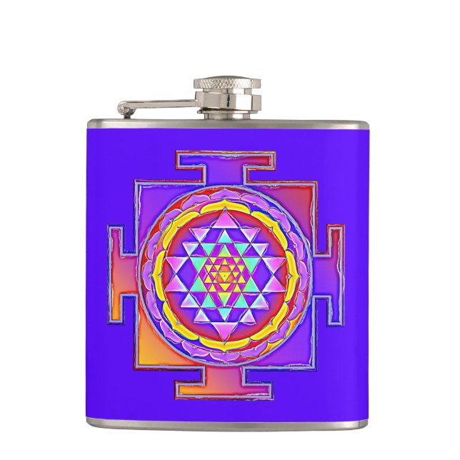 Sri Yantra - Hinduismus Symbol Design 1 Flachmann (Vorderseite)