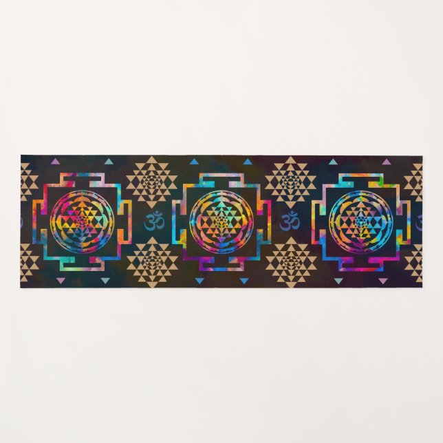Sri Yantra Muster - Farbe und Gold Yogamatte (Vorderseite (Horizontal))
