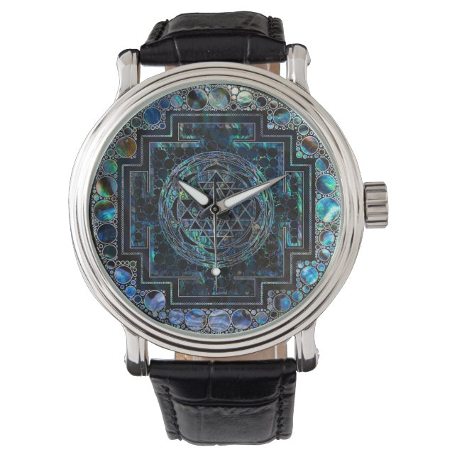 Sri Yantra / Sri Chakra Abalone Muschel und Silver Armbanduhr (Vorderseite)