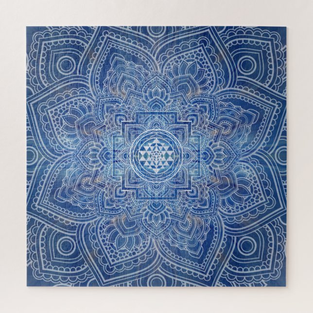 Sri Yantra / Sri Chakra Blue Watercolor (Vertikal)
