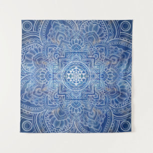 Sri Yantra / Sri Chakra Blue Watercolor Wandteppich