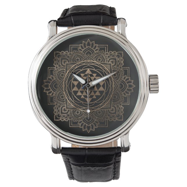 Sri Yantra / Sri Chakra in Goldlotus Armbanduhr (Vorderseite)