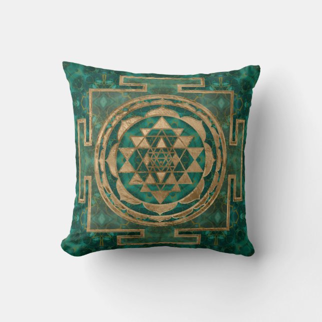 Sri Yantra/Sri Chakra Malachit und Gold Kissen (Vorderseite)