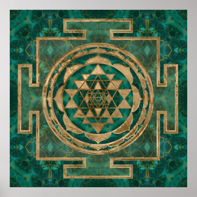 Sri Yantra / Sri Chakra Malachite und Gold Poster (Vorne)