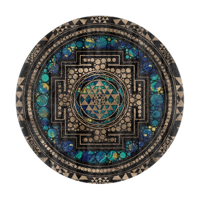 Sri Yantra/Sri Chakra Marmor und Gold Schneidebrett (Vorderseite)