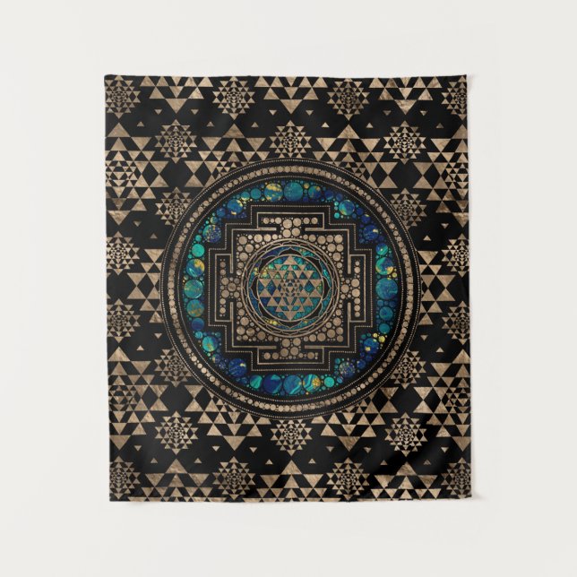 Sri Yantra/Sri Chakra Marmor und Gold Wandteppich (Vorderseite)