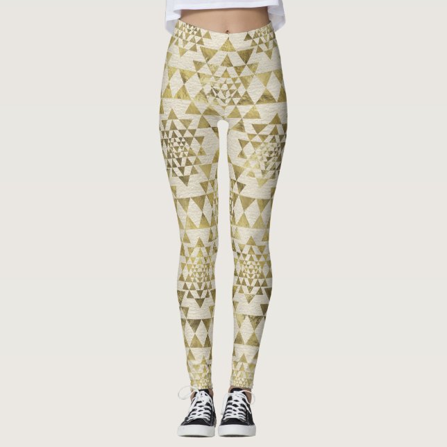 Sri Yantra/Sri Chakra Muster - Goldpastell Leggings (Vorderseite)