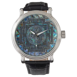 Sri Yantra/Sri Chakra Ohrschnecken-Muschel und Armbanduhr