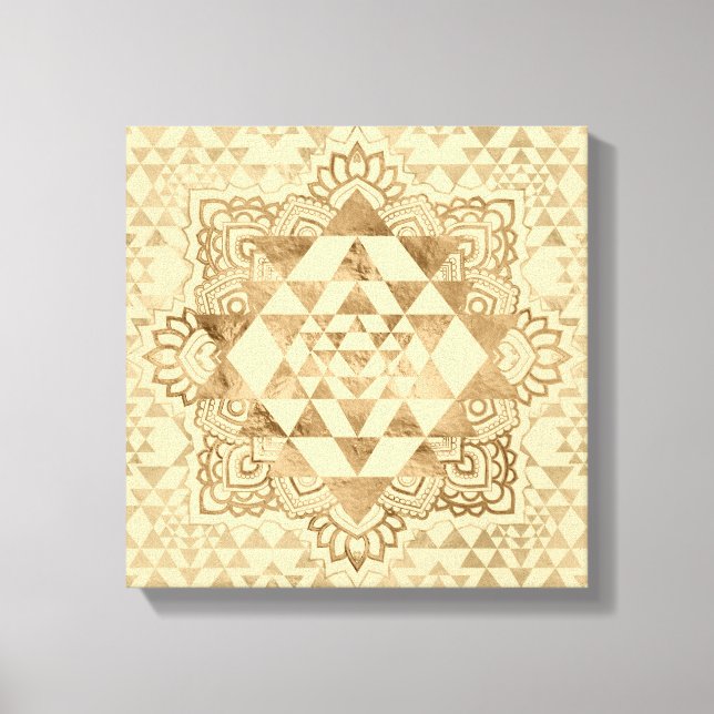 Sri Yantra / Sri Chakra Pastel Gold Leinwanddruck (Vorderseite)
