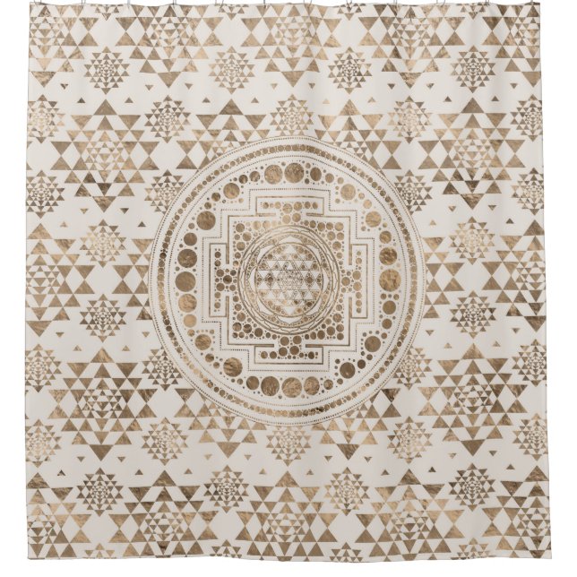 Sri Yantra/Sri Chakra Pastell-Gold Duschvorhang (Vorderseite)