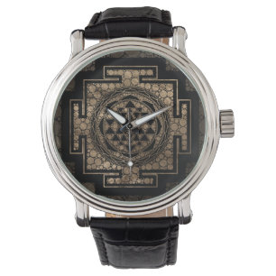 Sri Yantra/Sri Chakra Punkt-Kunst-Gold und Armbanduhr