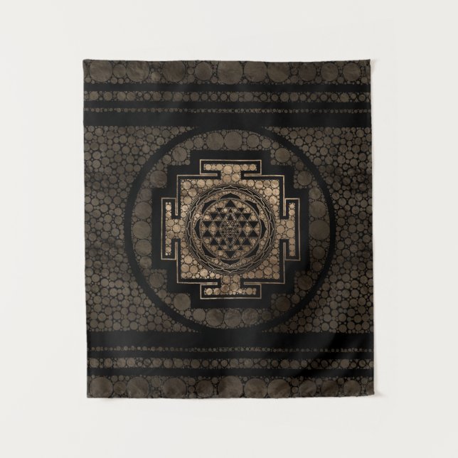 Sri Yantra/Sri Chakra Punkt-Kunst-Gold und Wandteppich (Vorderseite)