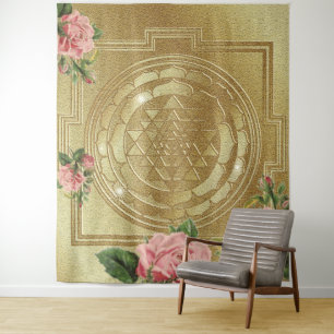 SRI YANTRA und der Anteil der Rose - Tapisserie Wandteppich