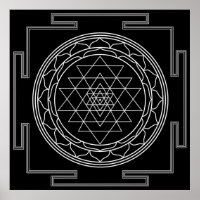 Sri Yantra White über Black