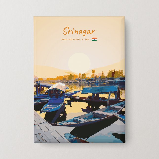 Srinagar, Indien - Dal Lake Shikara-Boote Button (Vorderseite)