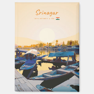 Srinagar, Indien - Dal Lake Shikara-Boote Flach Magnet