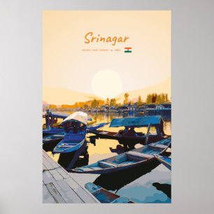 Srinagar, Indien - Dal Lake Shikara-Boote Poster