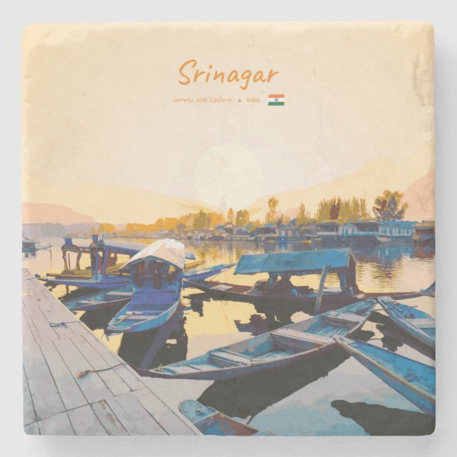 Srinagar, Indien - Dal Lake Shikara-Boote Steinuntersetzer (Vorderseite)