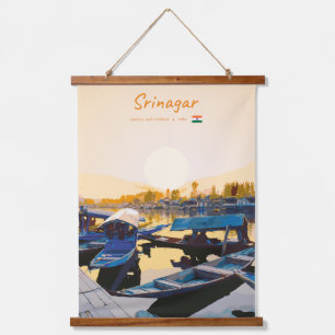 Srinagar, Indien - Dal Lake Shikara Boote Wandteppich Mit Holzrahmen