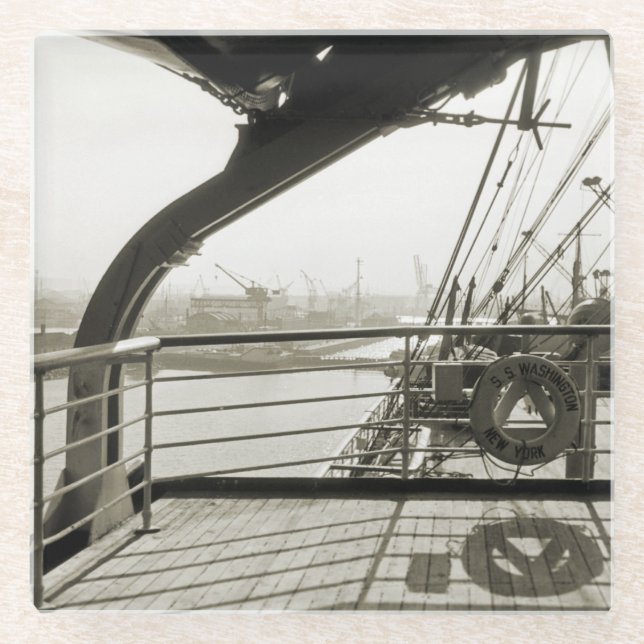 SS Washington Luxury Liner Cruise Ship 1930s Deck Glasuntersetzer (Vorderseite)