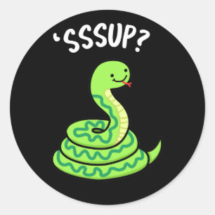 Sssup Funny Hissing Snake Pun Dark BG Runder Aufkleber