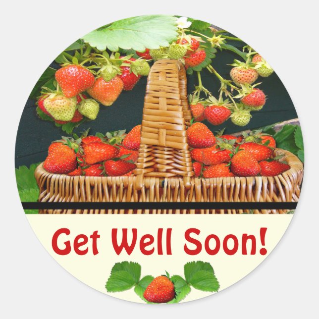 Sstrawberry Basket ~ Get Well Round Sticker (Vorderseite)