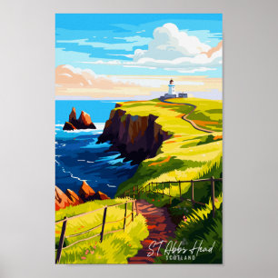 St. Abbs Head Scotland Vintage Reise Illustration Poster