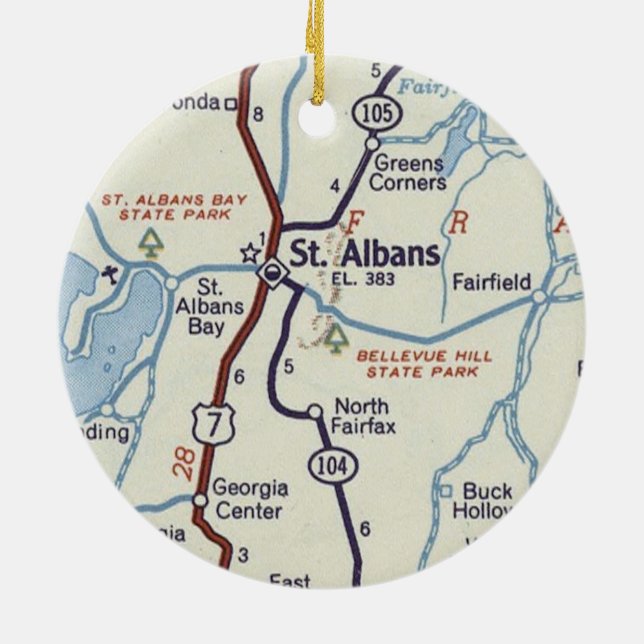 St. Albans Vermont Vintage Karte Keramik Ornament (Hinten)