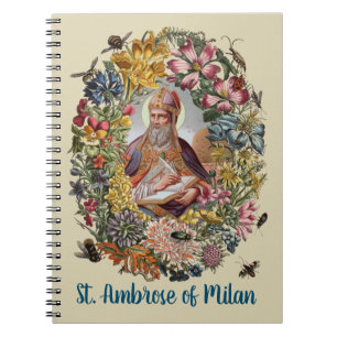 St. Ambrosius von Mailand mit Blumen, Bienen und B Notizblock